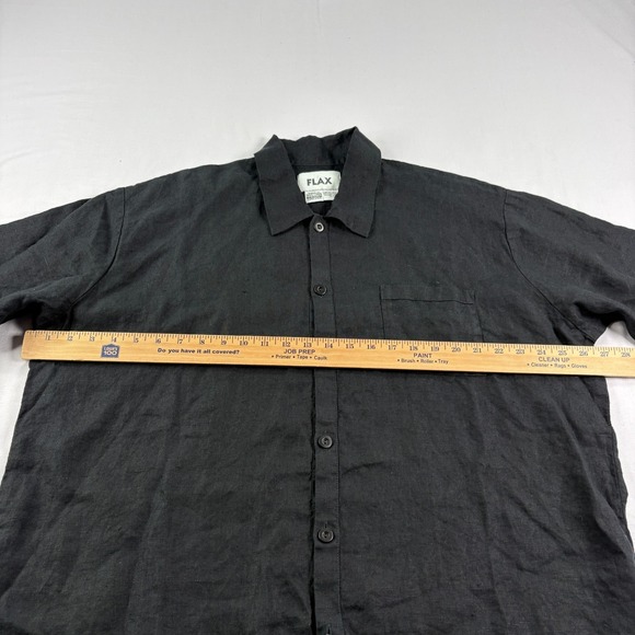 Flax Linen Shirt Womens M Black Jeanne Engelhart Button Up Short Sleeve Beach - Picture 4 of 7